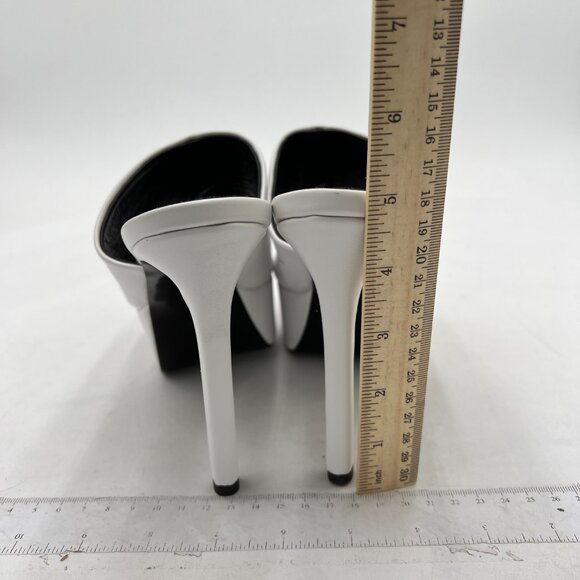 FYS White Chunky High Heel Platform Mules Open Toe Dress Sandals Office Shoes - Picture 5 of 8